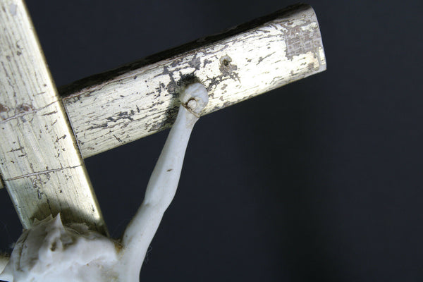 Antique French vieux paris porcelain crucifix angel bisque