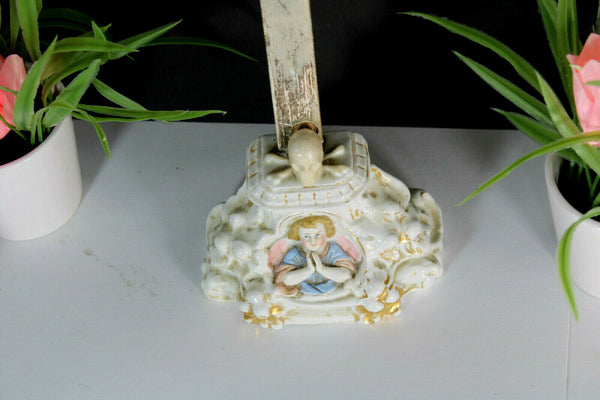 Antique French vieux paris porcelain crucifix angel bisque