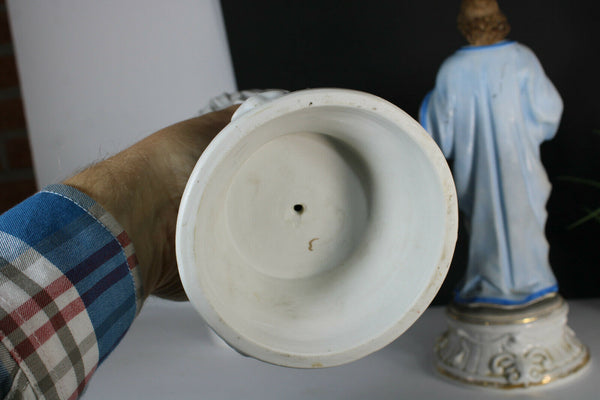 PAIR antique vieux andenne bisque porcelain sacred heart christ mary statue rare