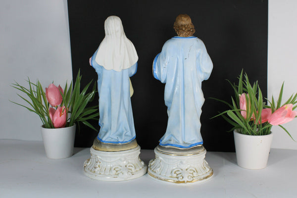 PAIR antique vieux andenne bisque porcelain sacred heart christ mary statue rare