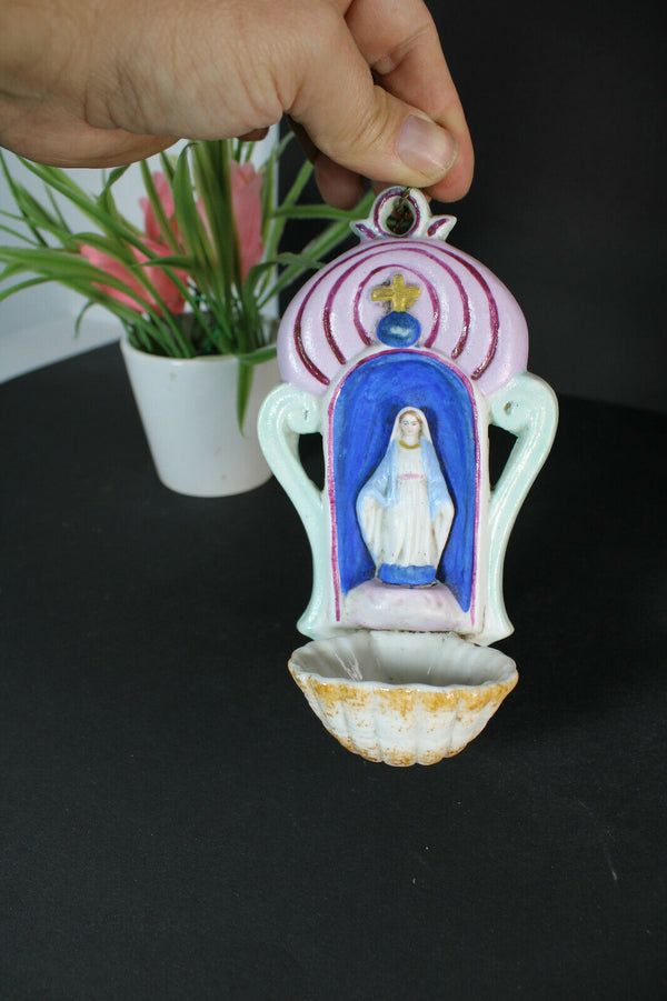 Antique marked letu mauger french holy water font religious