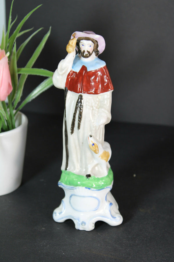 Antique french vieux paris porcelain saint roch dog statue figurine religious