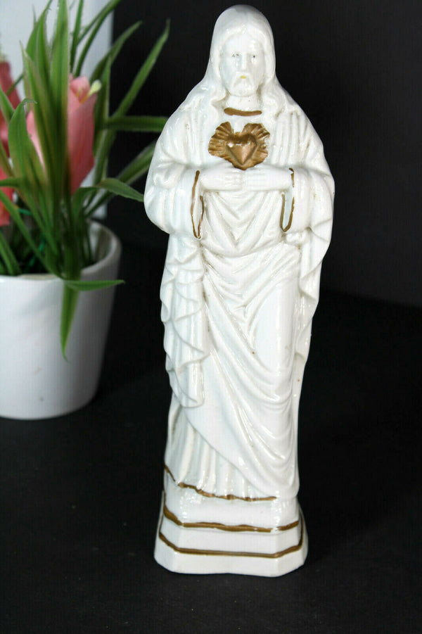 Antique french vieux paris porcelain sacred heart jesus statue