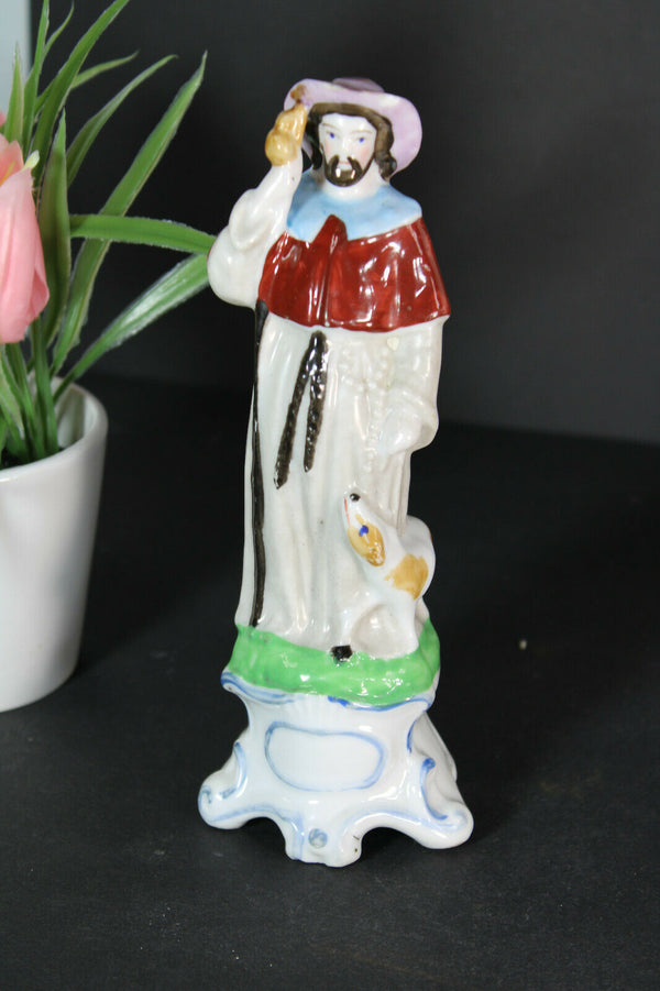 Antique french vieux paris porcelain saint roch dog statue figurine religious
