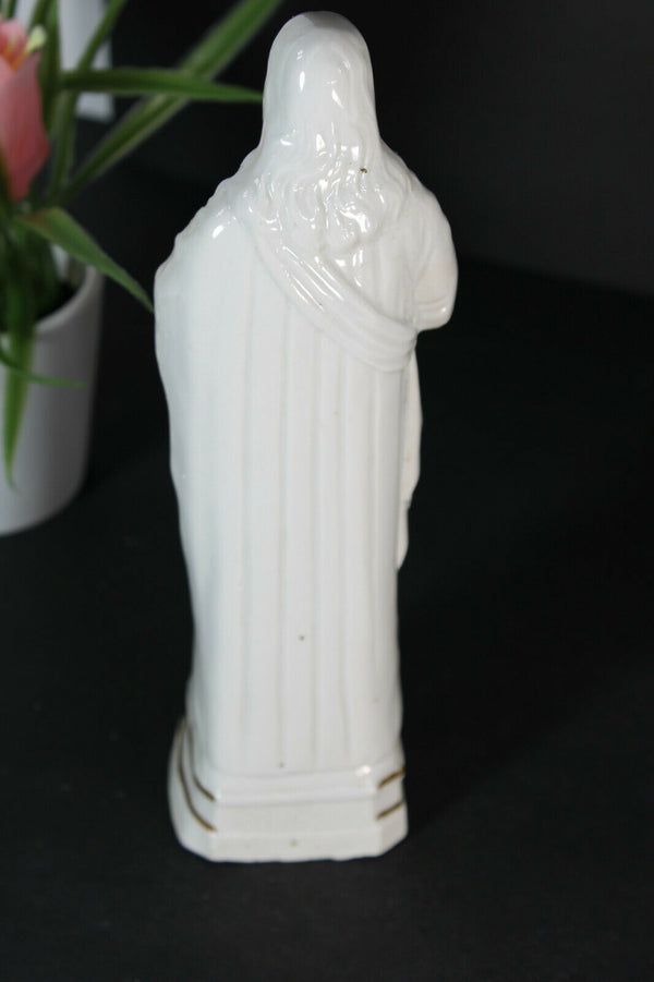 Antique french vieux paris porcelain sacred heart jesus statue
