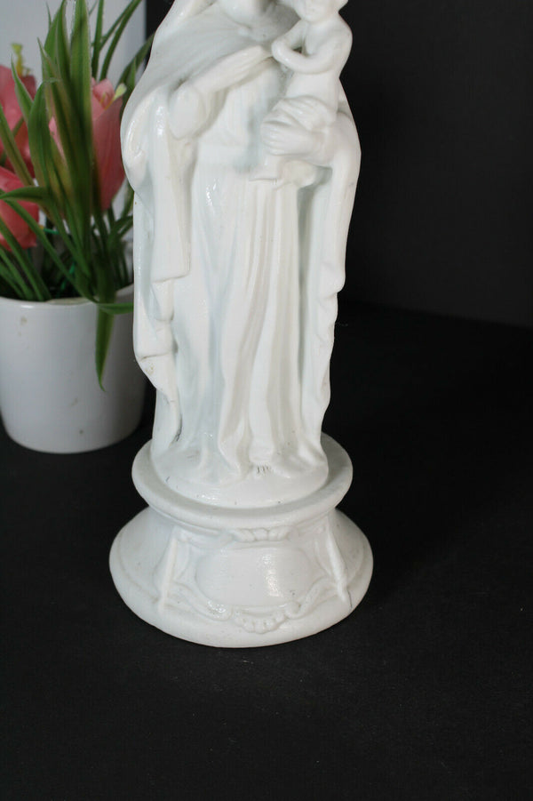 Antique french bisque porcelain white madonna statue figurine letu mauger signed
