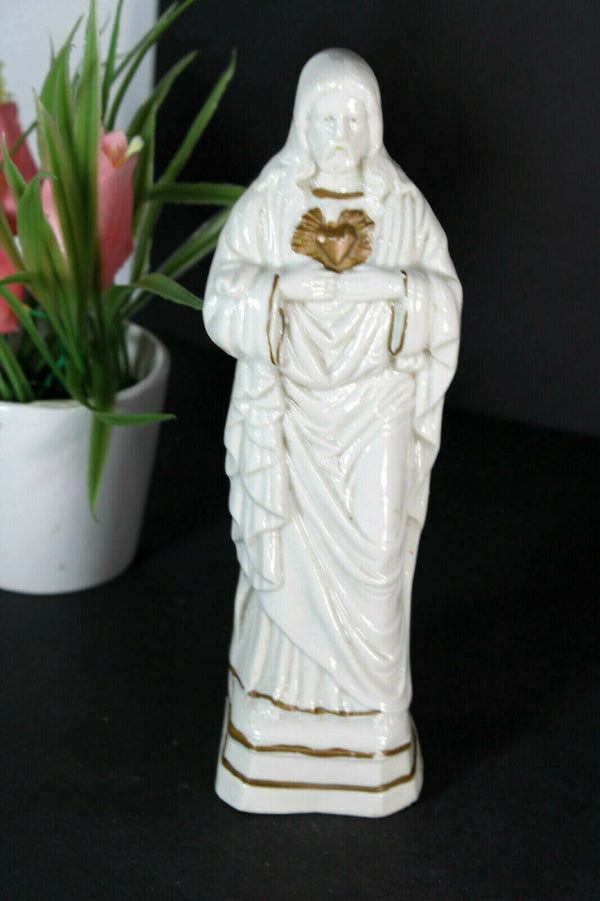 Antique french vieux paris porcelain sacred heart jesus statue