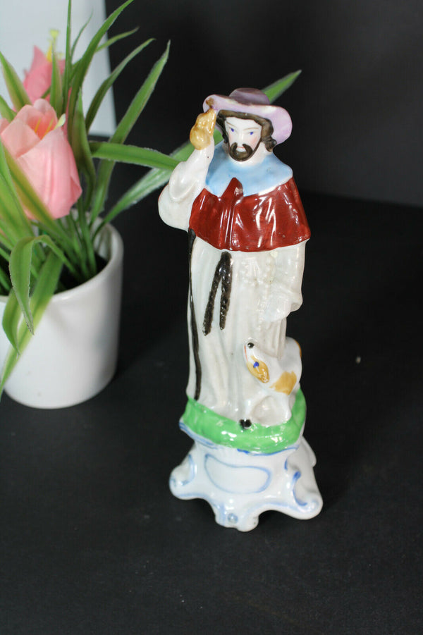 Antique french vieux paris porcelain saint roch dog statue figurine religious
