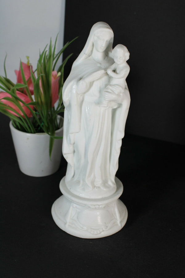 Antique french bisque porcelain white madonna statue figurine letu mauger signed