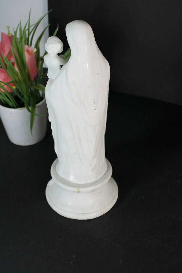 Antique french bisque porcelain white madonna statue figurine letu mauger signed