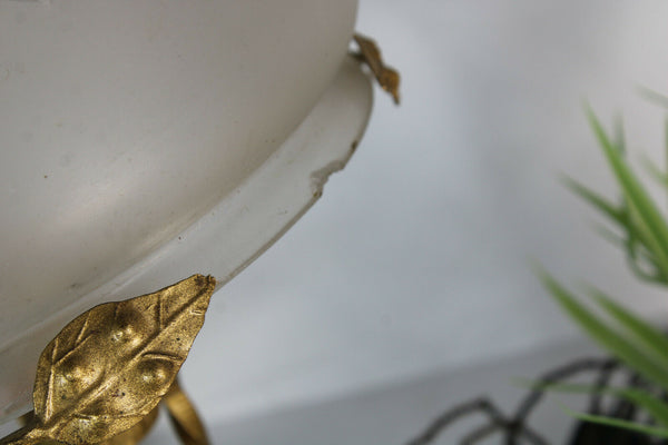 Antique Art nouveau Bronze Floral Frame mushroom crystal glass bowl lamp