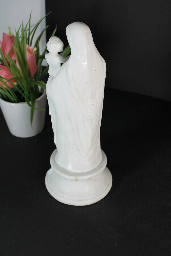 Antique french bisque porcelain white madonna statue figurine letu mauger signed