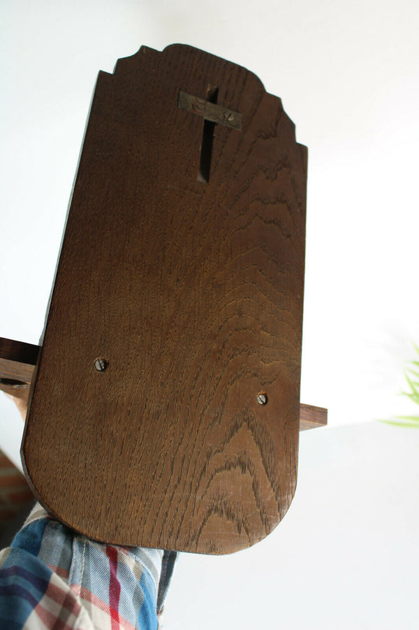 Antique French wood carved wall pipe rack console birds rare