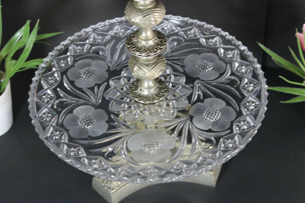 Vintage 1970 Brass Glass presentation tray cup cake biscuits figurine fish base