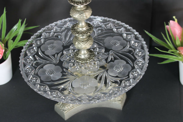 Vintage 1970 Brass Glass presentation tray cup cake biscuits figurine fish base