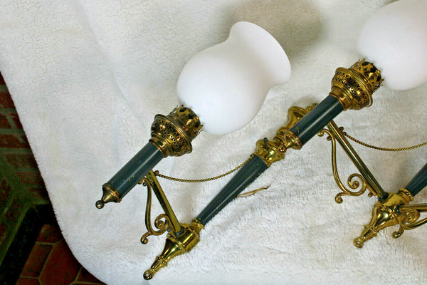 Set 3 bronze opaline Wall lights sconces Torch model Attr. maison arbus 1970s