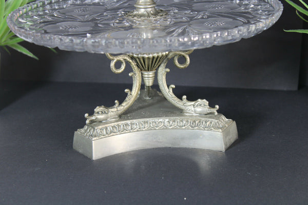 Vintage 1970 Brass Glass presentation tray cup cake biscuits figurine fish base