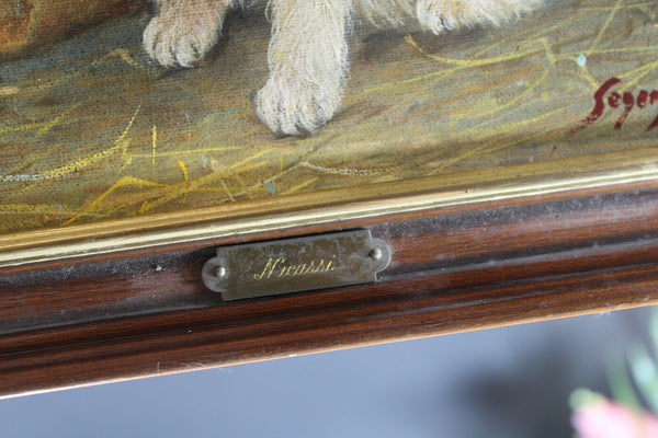 Vintage oil canvas dog painting signed