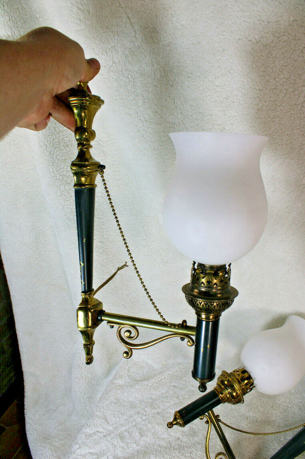 Set 3 bronze opaline Wall lights sconces Torch model Attr. maison arbus 1970s