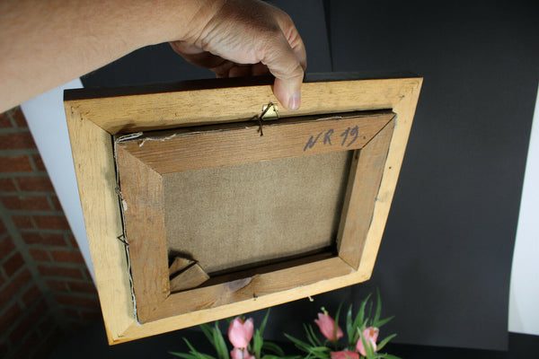 Vintage oil canvas dog painting signed