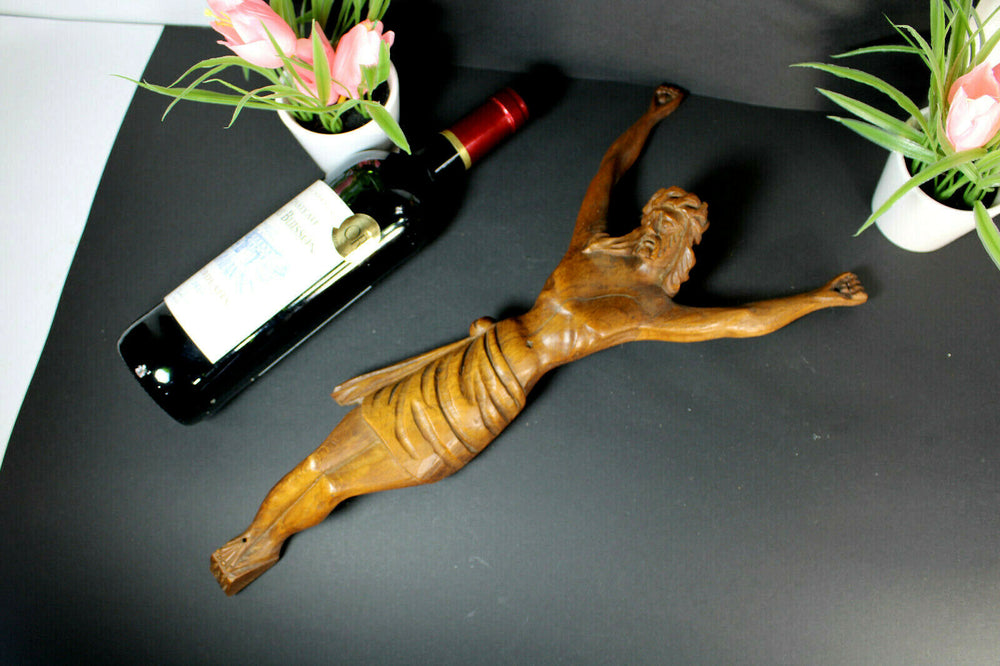 Vintage wood carved christ crucifix corpus religious