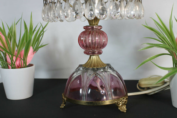 Vintage bohemian pink glass table lamp angel figurine top pendants drops