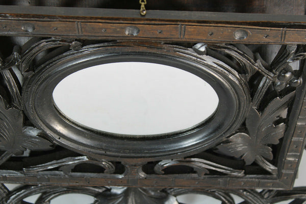 Antique Black forest wood carved letter wall holder with mirror