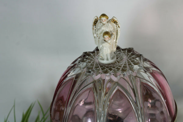 Vintage bohemian pink glass table lamp angel figurine top pendants drops