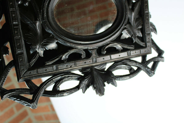 Antique Black forest wood carved letter wall holder with mirror