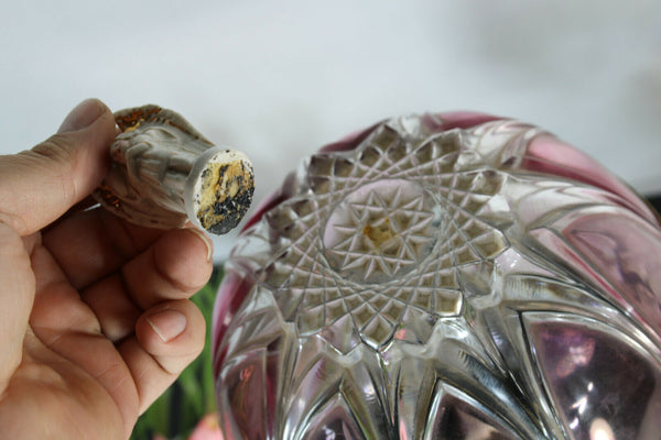 Vintage bohemian pink glass table lamp angel figurine top pendants drops