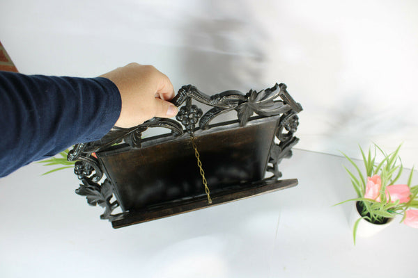 Antique Black forest wood carved letter wall holder with mirror