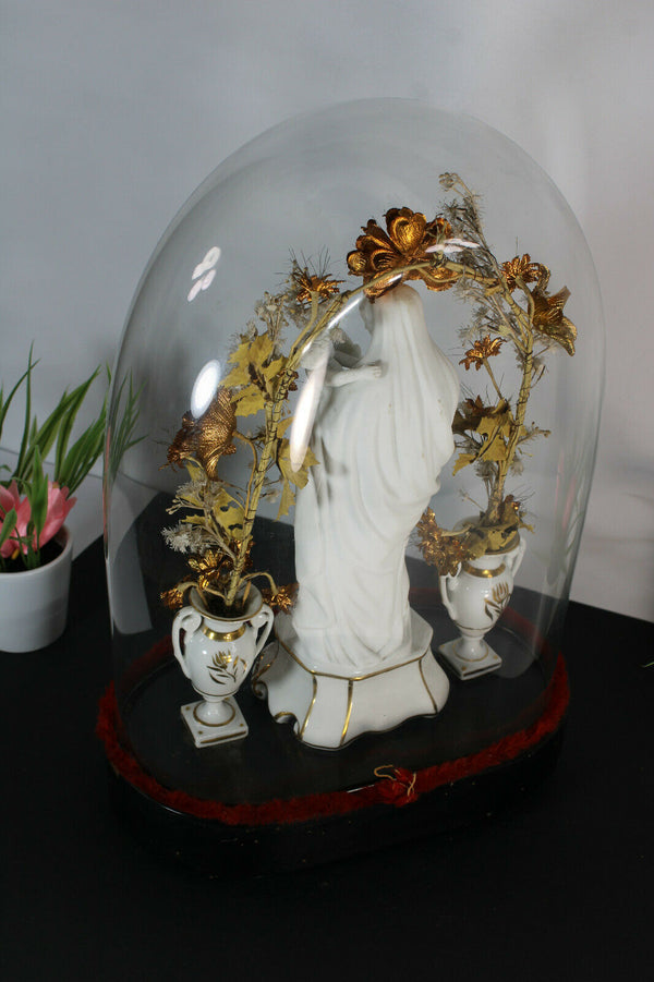 Antique victorian globe dome vieux paris porcelain madonna vases rare religious