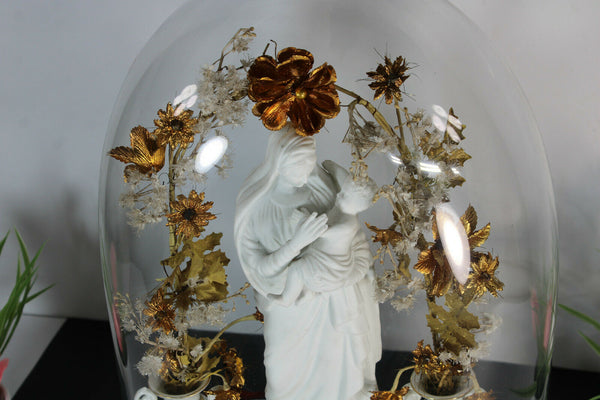 Antique victorian globe dome vieux paris porcelain madonna vases rare religious