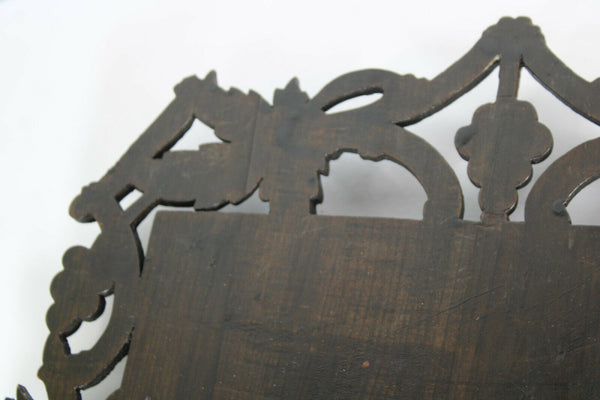 Antique Black forest wood carved letter wall holder with mirror