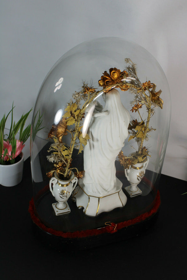 Antique victorian globe dome vieux paris porcelain madonna vases rare religious