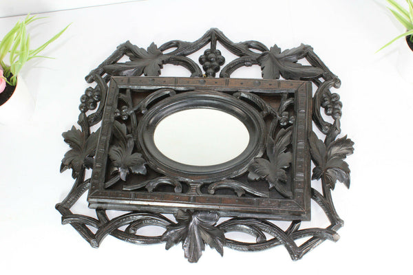 Antique Black forest wood carved letter wall holder with mirror