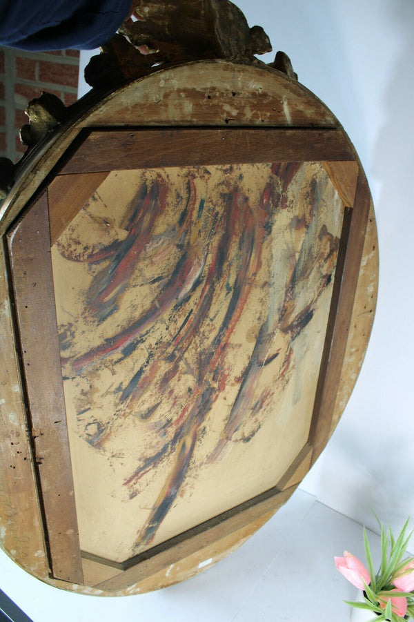 Antique french oil Cardboard portrait girl painting 19thc