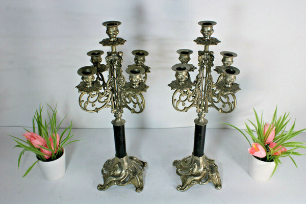 PAIR Vintage zamac Wood dragon head candle holders candelabras