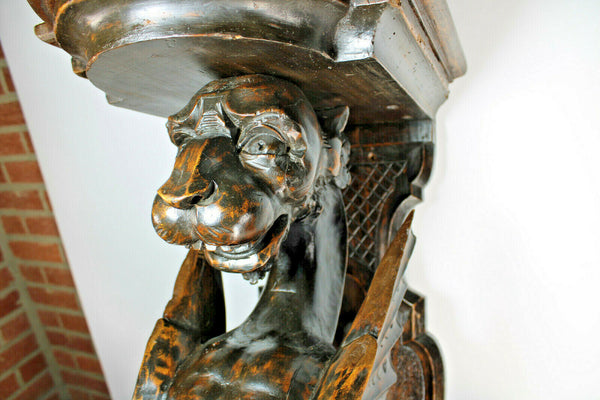 Majestical Antique black forest wood carved Dragon Gothic Wall console rare