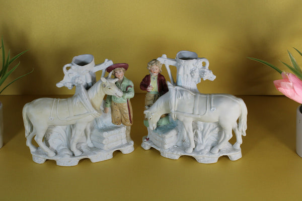 PAIR german grafental bisque porcelain statue group horse marked