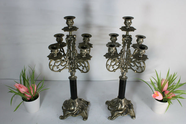 PAIR Vintage zamac Wood dragon head candle holders candelabras