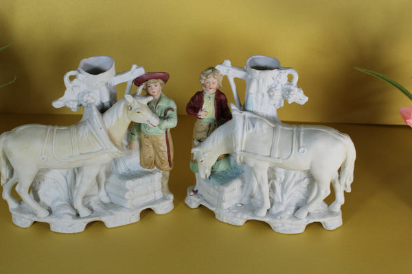 PAIR german grafental bisque porcelain statue group horse marked