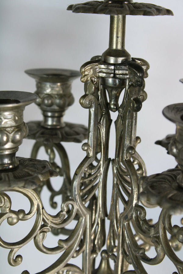 PAIR Vintage zamac Wood dragon head candle holders candelabras