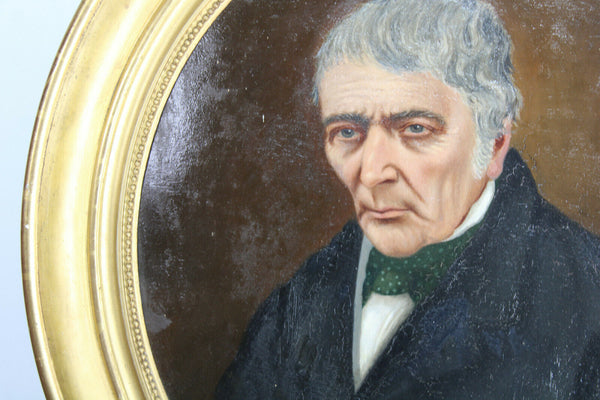 Antique 19thc portrait man oil cardboard painting frame