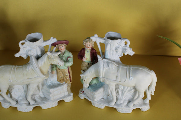 PAIR german grafental bisque porcelain statue group horse marked