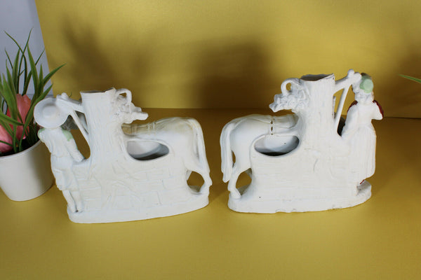 PAIR german grafental bisque porcelain statue group horse marked