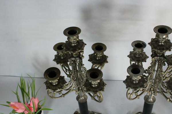 PAIR Vintage zamac Wood dragon head candle holders candelabras