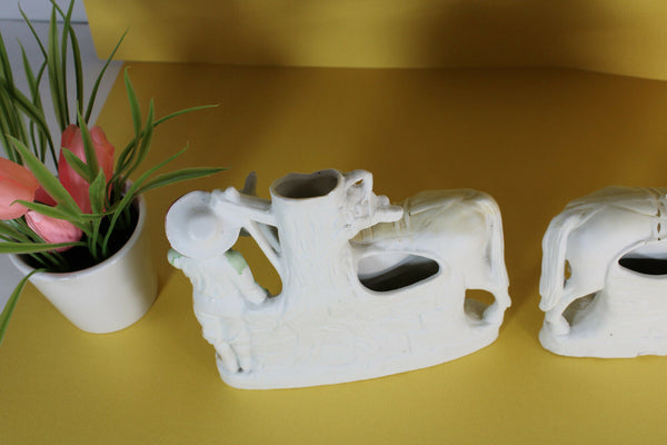 PAIR german grafental bisque porcelain statue group horse marked