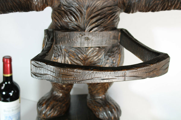 Top antique Swiss rare black forest wood carved bear umbrella stand