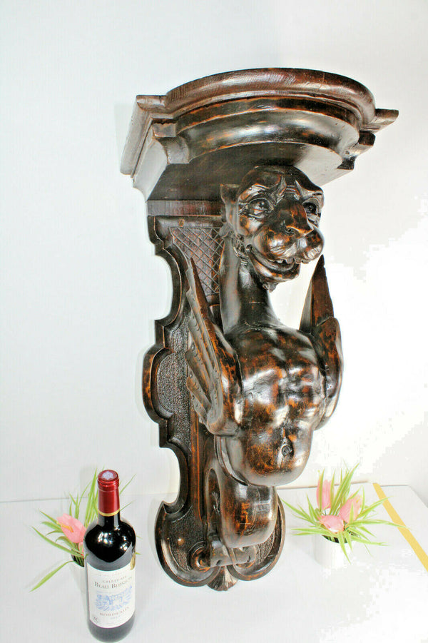 Majestical Antique black forest wood carved Dragon Gothic Wall console rare